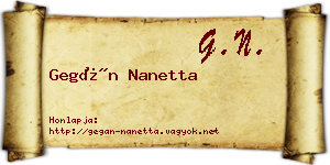 Gegán Nanetta névjegykártya